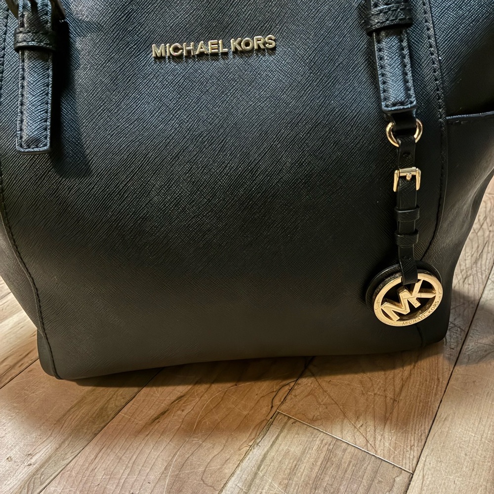 Michael Kors Black Shoulder Bag with Gold Accents